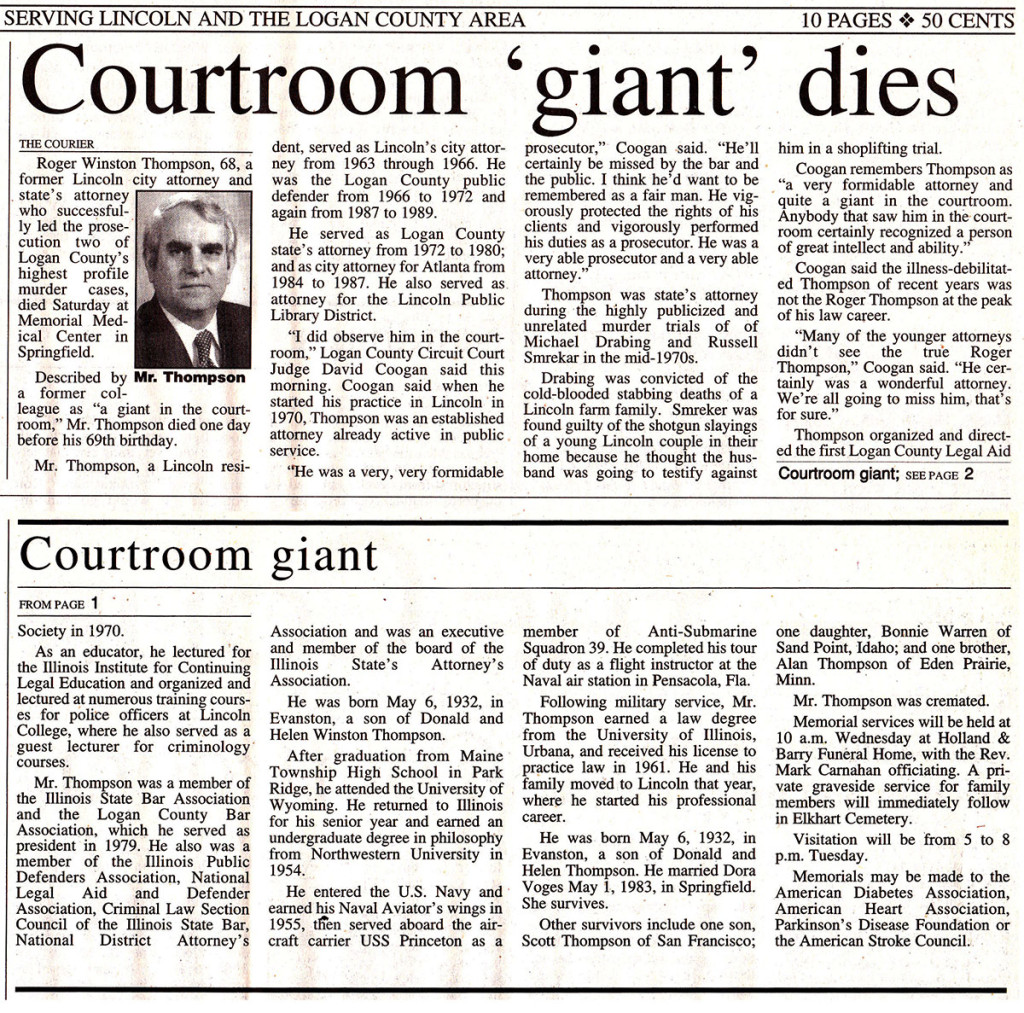Newspaper article about attorney's death.