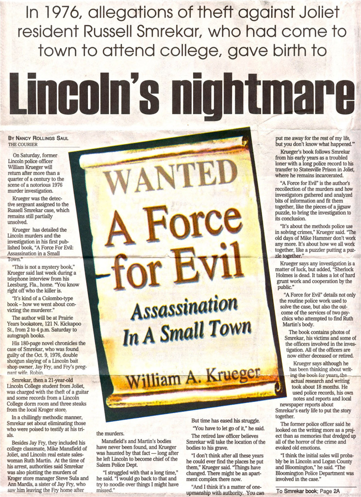 Newspaper clipping about Russell Smrekar's allegations.