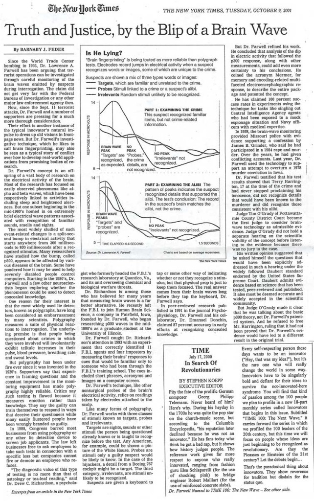 Newspaper article about brain wave research.