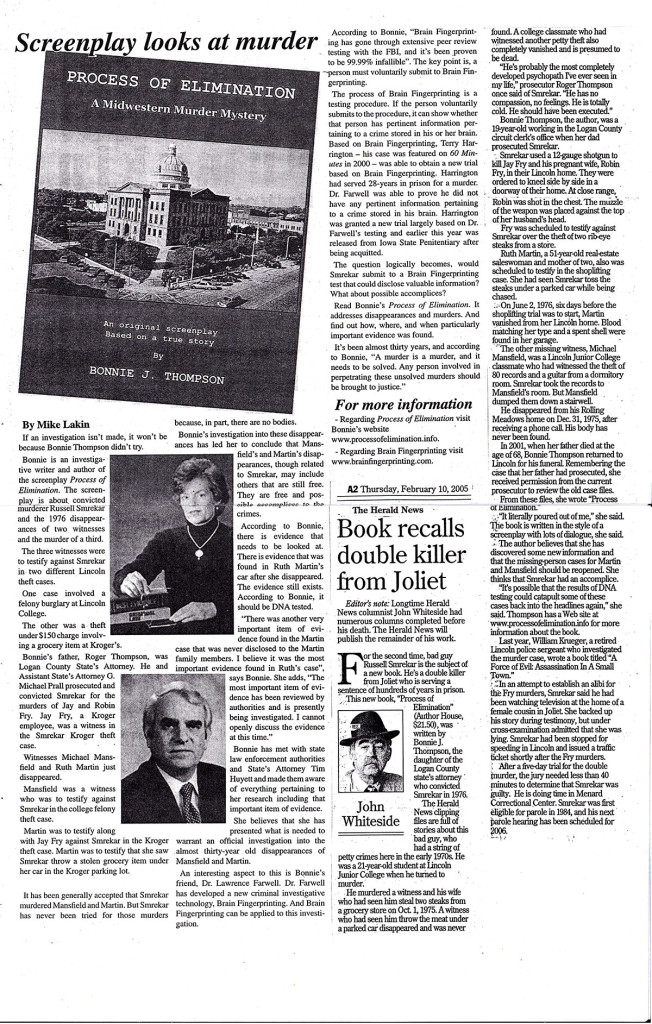 Newspaper article about a murder mystery book.