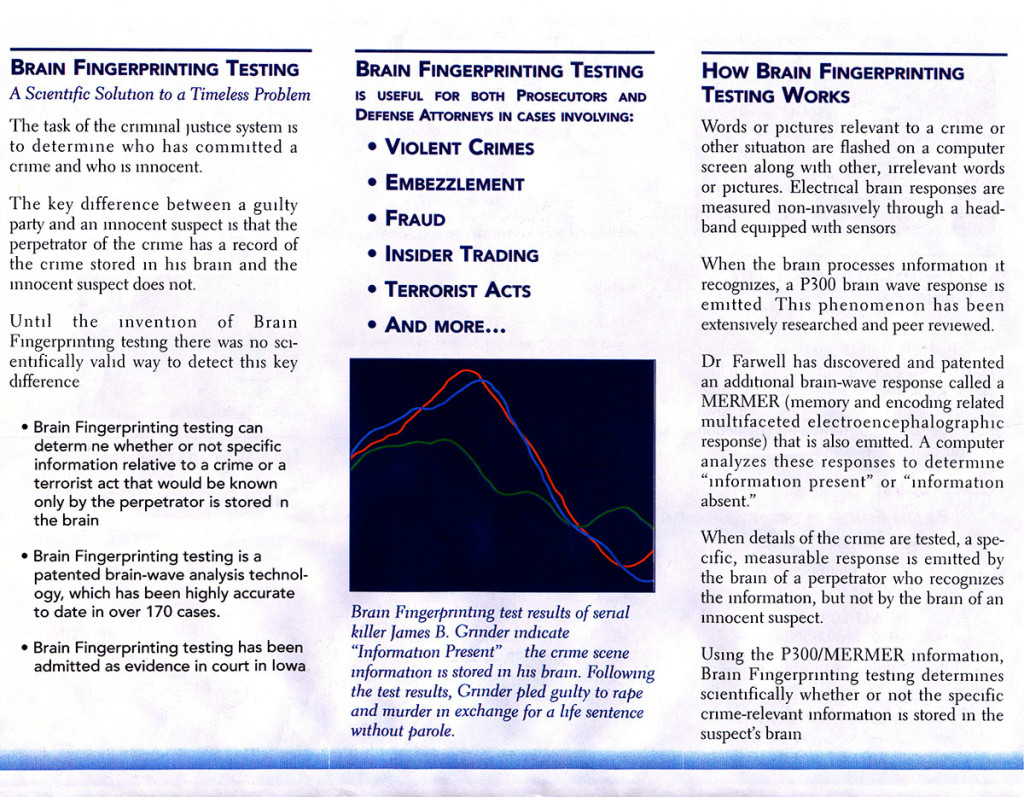 Brochure on brain fingerprinting testing information.