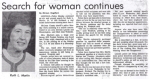 Newspaper article about ongoing search for woman.