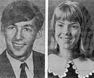 Young man and woman in formal attire.