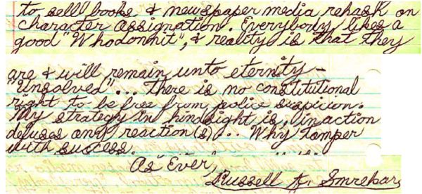 A hand written letter by Russell and Smrekar